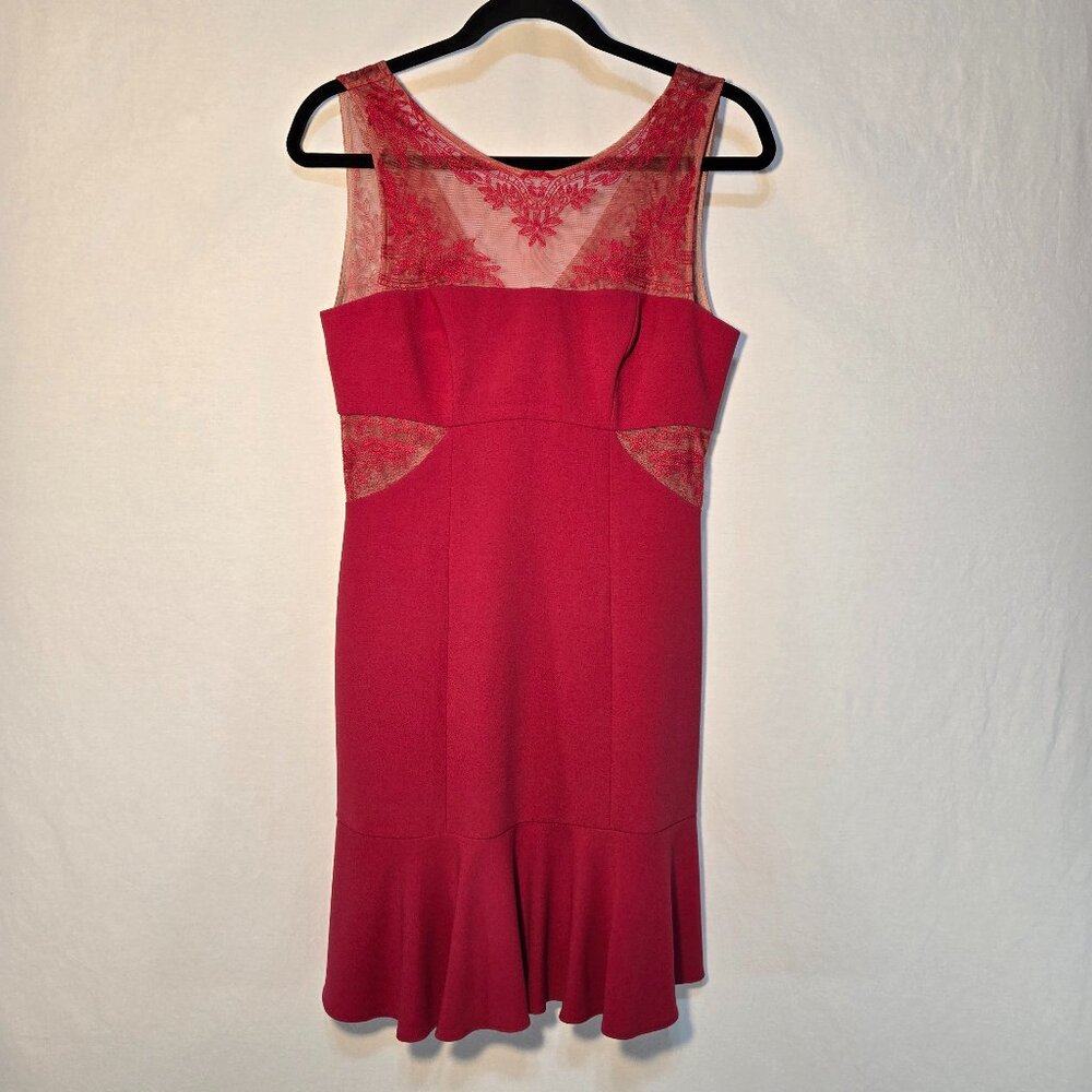 BCBG MAXAZRIA ENIDA Fuchsia Crepe BARBIE Sheer Panel Floral Lace Mini Dress Sz 6